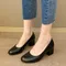 New Soft Leather Pumps Women Basic Spring Square High Heels Office Career Comfortable Shoes Plus