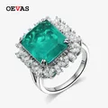 OEVAS 100% 925 Sterling Silver 12*15 Synthetic Emerald High Carbon Diamond Rings For Women Sparkling
