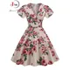 Vintage 60s 50s Big Swing Summer Dress Women Causal Robe Midi Pin-Up Tunic Sundress Short Sleeve V