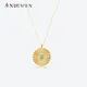 ANDYWEN New 925 Sterling Silver Gold Umbrella Coins Milk Turquoise Coins Pendant Long Chain Women