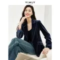 Vimly Blue Ashes Sheen Velvet Blazers for Women 2024 Spring Jacket Notched Business Office Lady