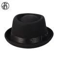 FS 2024 Black Pork Pie Hat Wool Felt Bow Mens Fedora Jazz Cap Church Panama Gangsters Caps Gentlemen