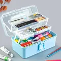 Three-layer Transparent Plastic Craft Storage Box Sewing Storage Box Folding Tool Box Art Student