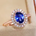 Huitan Fashion Oval Deep Blue Stone Women Wedding Bridal Rings Rose gold Color Gorgeous Engage Ring