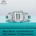 AnuJewel 5cttw Emerald D Color Moissanite Engagement Ring 925 Sterling Silver Three-Stone Ring For