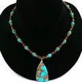 Factory Store Trendy Regenerate Turquoise with Bronze 6-8mm Beads Necklace with Quadrangle Pendant