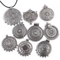 2PCS Tibetan Silver Tribal Large Round Medallion Chandelier Charms Pendants for DIY Boho Vintage