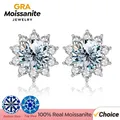 GRA Moissanite Diamond Unusual Halo Sun Flower Stud Earrings for Women 925 Sterling Silver Solitaire