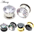 Alisouy 1PC Stainless Steel Inlaid Zircon Screw Round Ear Gauges Tunnels Plugs Expander Stretcher