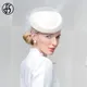 FS White Beret Luxury Wedding British Top Hats For Women Elegant Church Wool Fedoras With Veil