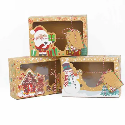 3pcs 22*15*7cm Christmas Cookie Candy Gift Box Transparent Window Kraft Paper Packaging Box