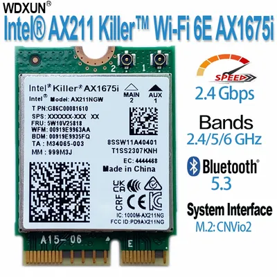 Killer Wi-Fi 6E Card AX1675i 160MHz 2.4G/5G/6Ghz Wireless Network Adapter AX211NGW CNVio2 M.2 Key E