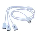 White color 1m USB2.0 A Male to 3 Port USB Female Power Adapter Y Splitter Charging Cable