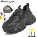 New Womens Safety Shoes Increase 6cm Sneakers Industrial Working Boots Anti-smashing Steel Toe