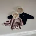 2023 Autumn New Children Long Sleeve Hooded Sweatshirt Baby Striped Hoodie Boys Girls Letter Print
