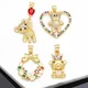 OCESRIO Rainbow Crystal Heart Necklace Pendant Copper Gold Plated Cute Bear DIY Handmade Jewelry