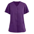 Women's Blouse Clothing 2023 Soild Short Sleeve V-Neck Pocket Care Workers Shirt Top Sexy Summer