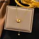 OIMG 316L Stainless Steel Gold Plated Simple Large Ball Tassel Pendant Necklace for Women Snake