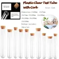 10pcs/set Transparent Plastic Test Tube with Cork Lid Cap U-shaped Bottom Long Transparent Test Tube