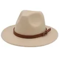 Big Brim Brown Belt British Retro Felt Cap Men Western Cowboy Fedora Hat Party Church Hats Women