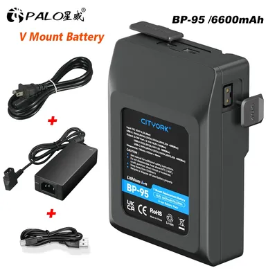 PALO 95Wh BP-95 6600mAh V Mount/V-Lock Battery for Sony Video Camera Camcorder Broadcast LED Light with D-Tap Adapter Charger