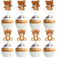 10/20PCS Bear Paper Cake Topper Carton Bear Toppers for Kids Bear Themed Happy Birthday Party