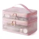 Pink Double Layer Mesh Cosmetic Bag Women Portable Make Up Case Big Capacity Travel Zipper Makeup