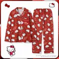 Sanrio Women's Pajama Set Y2K Printed Red Hello Kitty Kuromi Casual Long Sleeve Pants Loose Fashion