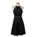 BCBGMAXAZRIA Cocktail Dress - A-Line High Neck Sleeveless: Black Print Dresses - Women's Size 4