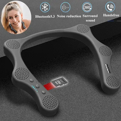 Neckband Bluetooth Speaker Wireless Wearable Speakers Home Outdoor 6 Full Range Horn Music Player Surround Sound with Microphone
