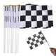10Pcs Checkered Flag Black White Racing Flag Hand Held Stick Flags Hand Signal Flags Interior Banner