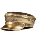 Spring Korean Fashion Unisex Flat Top Genuine Leather Navy Hat Student Shining Golden/Silver Hip