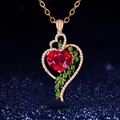 Luxury Ruby Peach Heart Necklace for Women Wedding Jewelry Green Zircon Pendant Necklaces