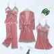 Autumn New Velour Kimono Robe Set Casual Nightwear Women 4PCS Bathrobe Gown Intimate Lingerie Sexy