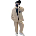 Kids Boys Suit Blazer+Pants Two Piece Black Khaki Spring Autumn Korean Children Casual Formal Soft