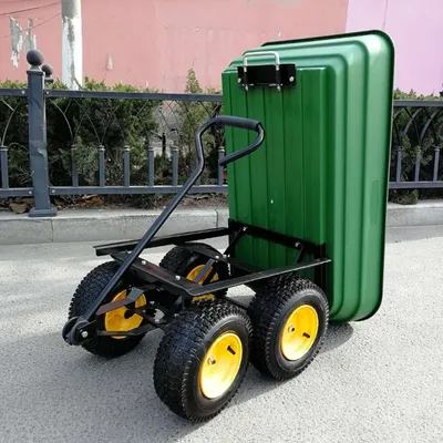 Lawn Garden Handing Tools Utility Cart Farm Wagon Trolleys, Plastic Four-Wheel Trailer Tipper, Small Stall, Cargo Carrier, 210kg