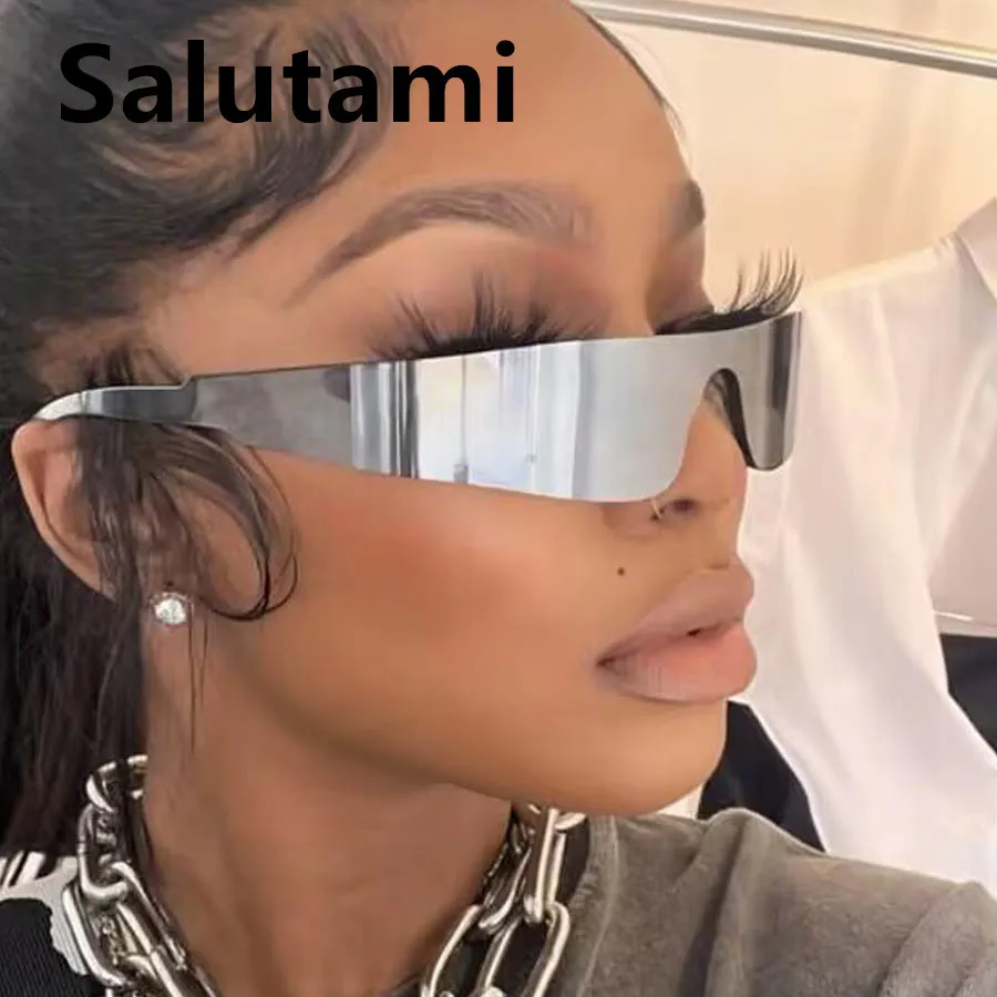 Einzigartige Sexy Rahmenlose Y2K Sonnenbrille Für Frauen Vintage One Piece Schild Silber Spiegel Sonnenbrille Weibliche Hip Hop Shades Männer