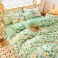 Ins Pastoral Style Green Floral Duvet Cover With Pillow Case Princess Bed Sheet Kids Girls Bedding