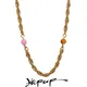 Yhpup Twised Stainless Steel Chain Colorful Natural Stone Collar Necklace Fashion Gold Color PVD