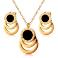 White Black Shell Roman Numeral Necklace & Earrings Sets Gold Color Stainless Steel Round Earrings