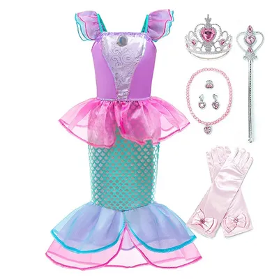 Prinzessin Kostüm Mädchen Meerjungfrau Kinder Sommerkleid 2, 3, 4, 5, 6, 7, 8, 9, 10 Jahre Image