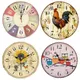 Retro Wooden Wall Clock Rooster Vintage Rustic Non-Ticking Silent Quiet Decor