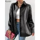 2023 Autumn Lapel Collar Coats ZANZEA Women Bomber Jackets Streetwear PU Leather Long Sleeve Blazer