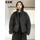 [EAM] Black Warm Short Stand Collar Cotton-padded Coat Long Sleeve Loose Fit Women Parkas Fashion
