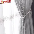 Meteor Pearl Embroidered Tulle Curtains for Living Room Light Luxury Beads White/Grey Sheer Volie