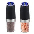 2Pcs 150ml Pepper Grinders Stainless Steel Adjust Thickness Salt Grinders Blue LED Light Electronic