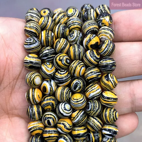 Gelb Spitze Malachit Runde Perlen Synthetische Stein DIY Armband Halskette Zubehör für Schmuck