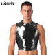 Mens Faux Leather Vest Tops Bodybuilding Tank Metallic Mock Neck Crop Top Body Shaper Wear Gothic