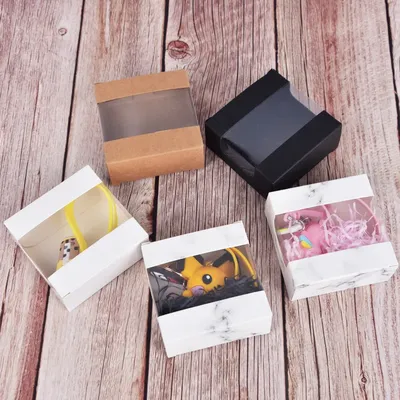 50Pcs/lot Kraft Paper Marbling Handmade Soap Boxes Candy Cookie Packaging Gift Boxes With Window