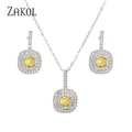 ZAKOL Sliver Color Square Shape Zirconia Crystal Earrings Necklace Bracelets Set for Women Trendy